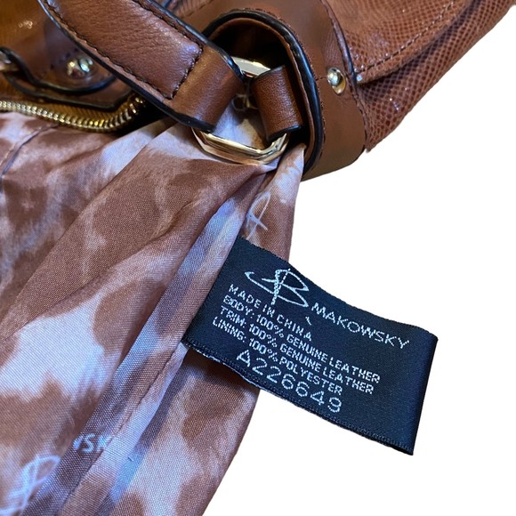 B Makowsky Brown Lombard Leather Designer Satchel Crossbody Bag - Picture 12 of 14